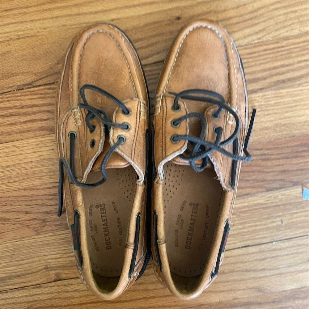 Dockmasters Men's Boat Shoes Brown Tan Lace Up Moc Toe Lug Sole Casual